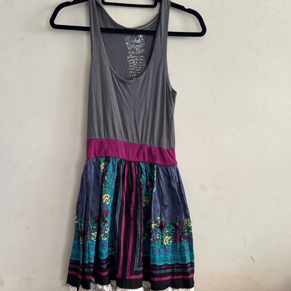 Scrapbook Gray Tank Top with Magenta Waistband and Multicolor Floral Mini Skirt